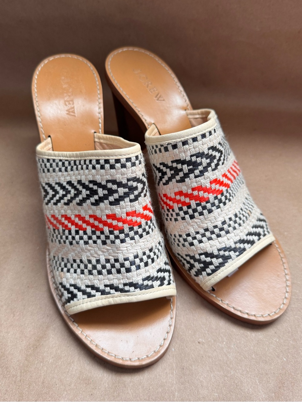J.Crew Marlow 3” Heeled Mules with Woven Southwestern Pattern. Size 9.5